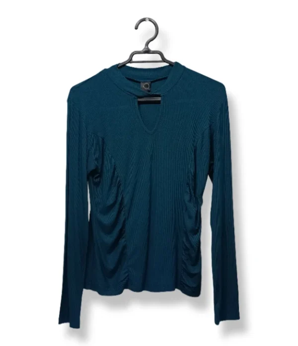 Polera Acanalada con Frunces, Verde IO – Talla M
