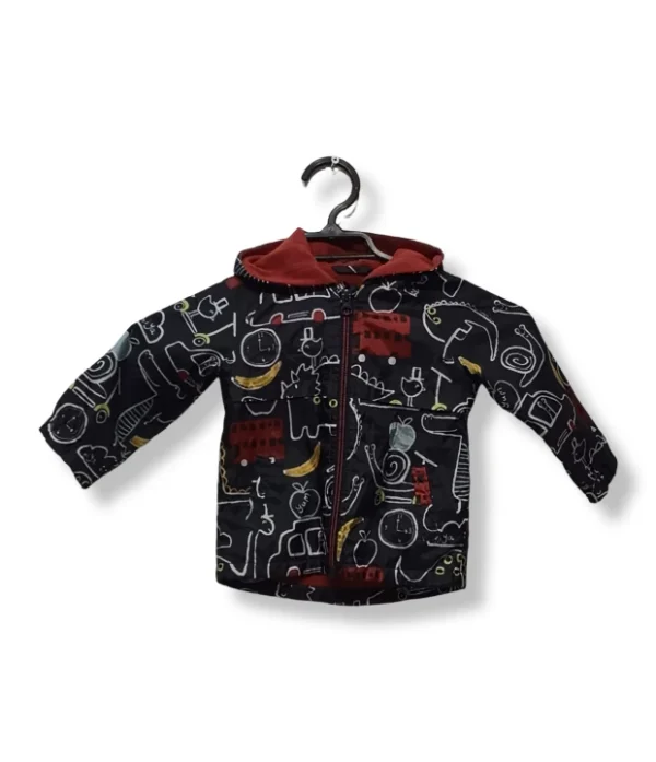 Cortavientos negro con dibujos /Talla 6-12 meses