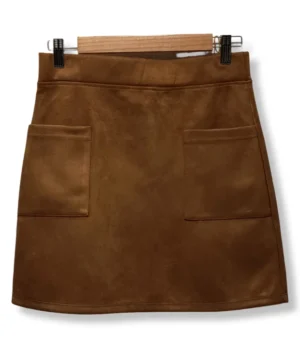 Falda Café Tipo Gamuza – Con Bolsillos Frontales