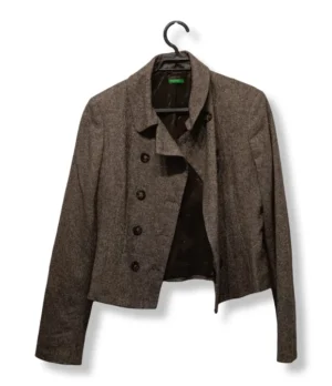 Chaqueta Benetton Mujer – Lana Gris Corte Militar, Talla 38