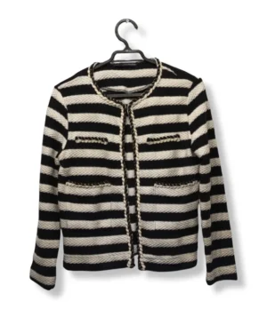 Chaqueta Sfera Estilo Chanel – Rayas Blanco y Negro, Talla 38