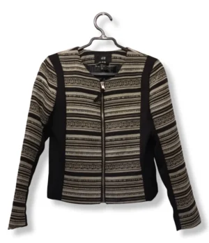 Chaqueta H&M Estilo Étnico – Negro y Beige, Talla 36