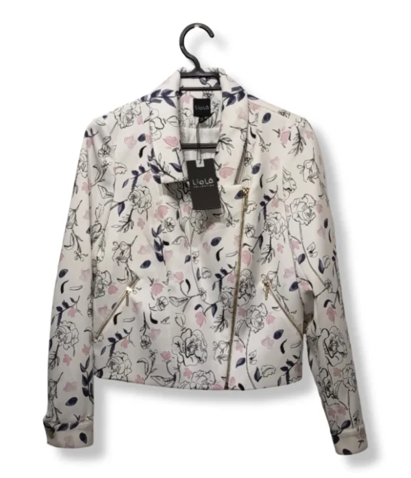 Chaqueta Liola Biker Floral – Estilo Romántico con Actitud, Talla 38