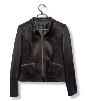 pixelcut-export-1751250787977 Chaqueta Negra Liola con Encaje – Estilo Biker Chic Femenino, Talla 38