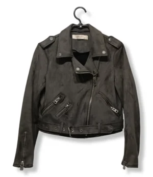Chaqueta Biker Zara Basic – Gamuza Sintética Gris Oscuro, Talla S