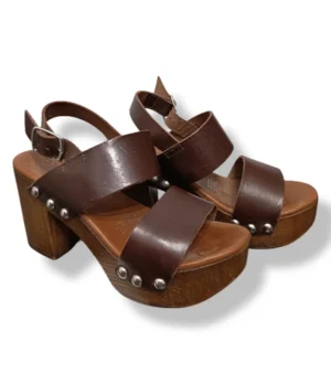 Sandalias Plataforma Cuero Marrón – Pollini – Talla 35