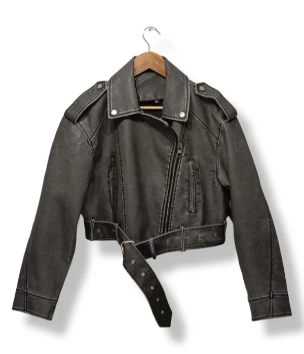 pixelcut-export-1753745392364 Chaqueta biker gris con cinturón, Talla S