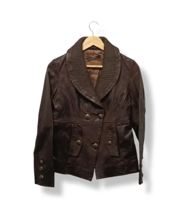 Chaqueta corta de cuero café Guess Talla S