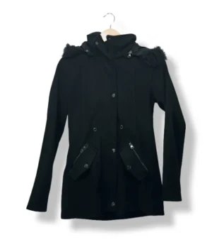 Abrigo negro con capucha de peluche Sems - Talla 36/38