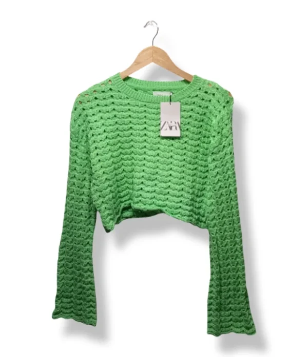 pixelcut-export-1754058474071 Sweater calado verde Zara 13-14 años (Nuevo con etiqueta)
