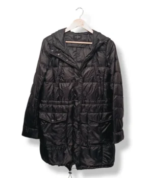 Parka larga acolchada negra The Outerwear, con gorro, Talla M/L