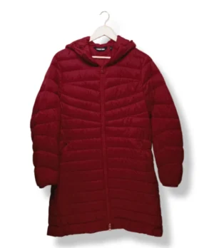 Parka largo acolchado de pluma rojo Lands’ End – Talla L