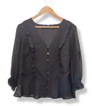 pixelcut-export-1757566834368 Blusa negra con vuelos y botones ASH – Talla 38