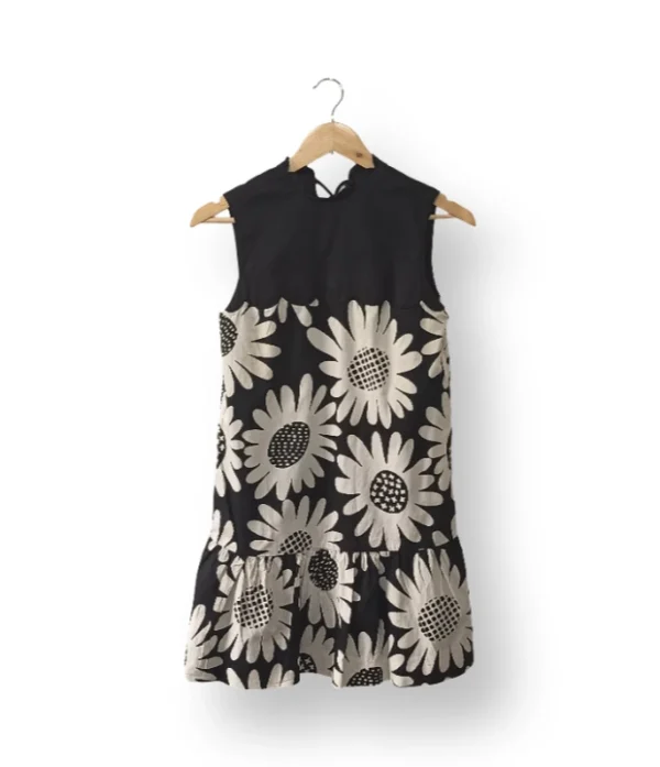 Vestido negro con margaritas Victoria Beckham-Talla XS
