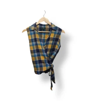 Blusa Cruzada Cuadrillé Polo Ralph Lauren 100% Lino – Talla S