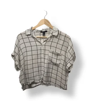 Camisa Crop Cuadrillé Blanco & Negro Forever 21 – Talla S