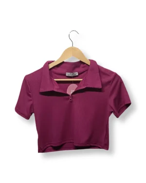 Polera Crop Morada con Cierre – Talla S